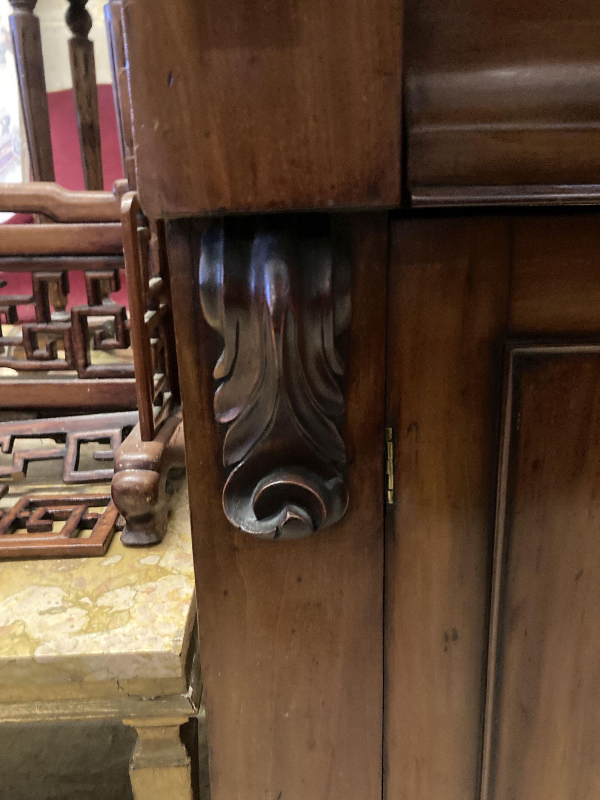 A Victorian mahogany sideboard, length 121cm, depth 46cm, height 86cm